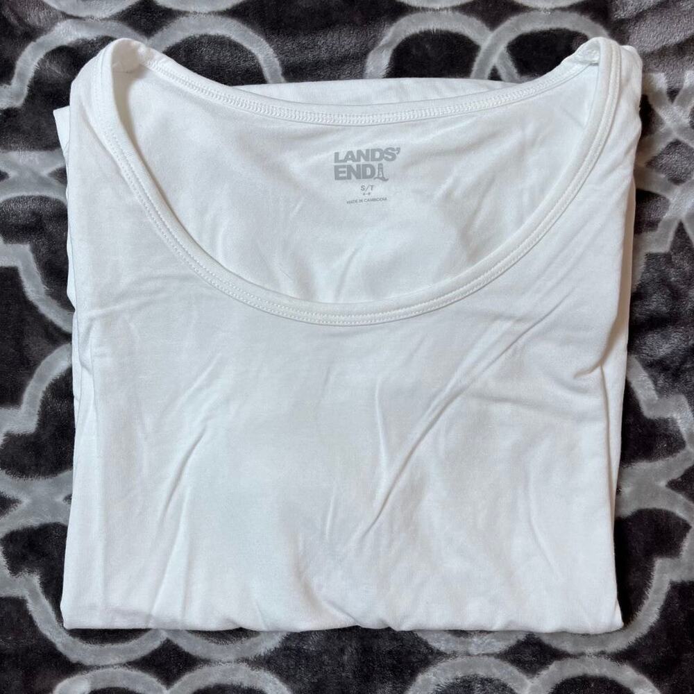 Lands End Plain White T Tee T-Shirt Womens Small S Staple Classic  Rounded Hem - Picture 6 of 6